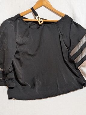 Black  Bell-Sleeve Blouse with Gold Chain Detail Retro Y2K Style